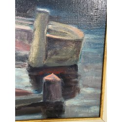QUADRO DIPINTO Carlo Monti VEDUTA DARSENA BARCA LAGO MAGGIORE ARONA ANNI 50 TELA