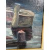 QUADRO DIPINTO Carlo Monti VEDUTA DARSENA BARCA LAGO MAGGIORE ARONA ANNI 50 TELA