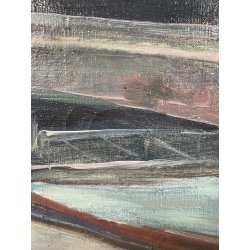 QUADRO DIPINTO Carlo Monti VEDUTA DARSENA BARCA LAGO MAGGIORE ARONA ANNI 50 TELA