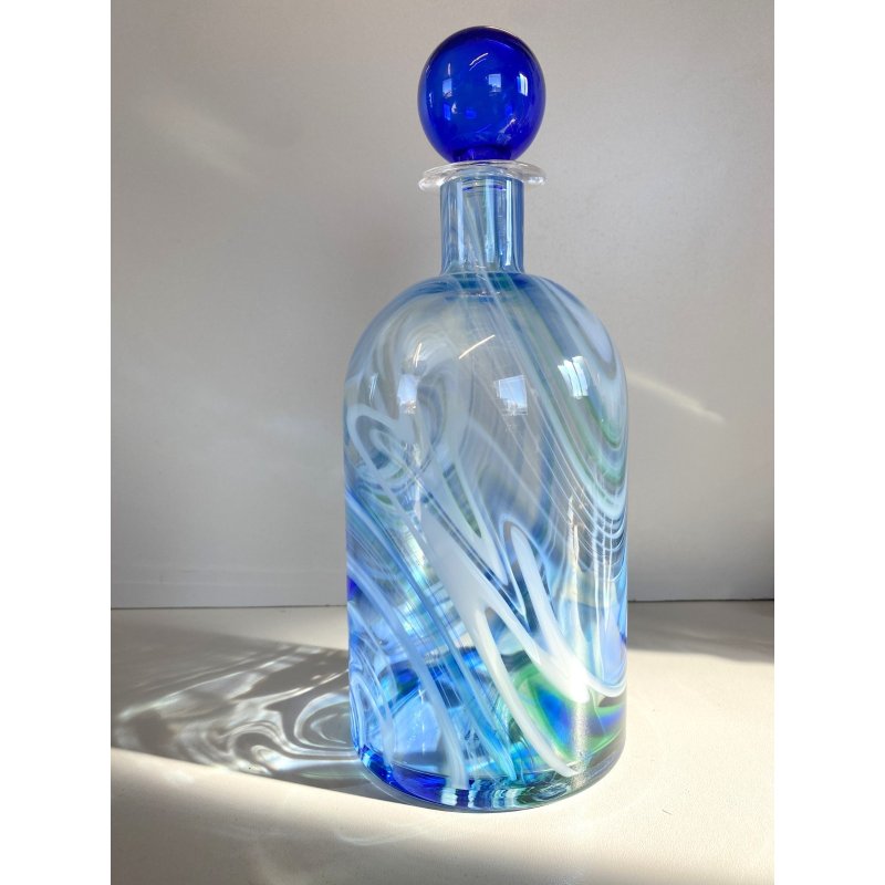 BOTTIGLIA VETRO MURANO Carlo Moretti "Marblé" VINTAGE TRASPARENTE BLU VERDE '70