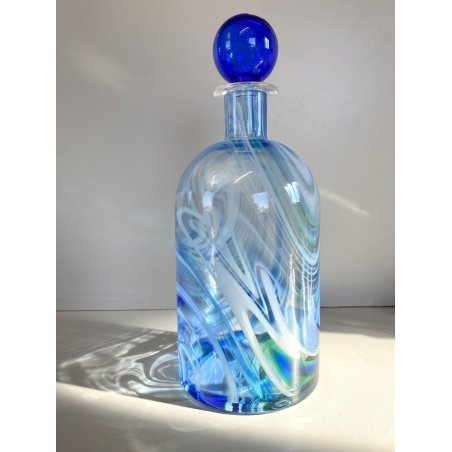 BOTTIGLIA VETRO MURANO Carlo Moretti "Marblé" VINTAGE TRASPARENTE BLU VERDE '70