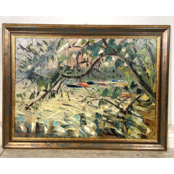 QUADRO DIPINTO Carlo Monti VEDUTA CORSO EUROPA BARCHE PORTO ARONA 2000 OLIO TELA