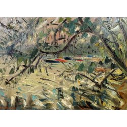 QUADRO DIPINTO Carlo Monti VEDUTA CORSO EUROPA BARCHE PORTO ARONA 2000 OLIO TELA