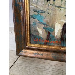 QUADRO DIPINTO Carlo Monti VEDUTA CORSO EUROPA BARCHE PORTO ARONA 2000 OLIO TELA
