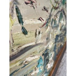 QUADRO DIPINTO Carlo Monti VEDUTA CORSO EUROPA BARCHE PORTO ARONA 2000 OLIO TELA