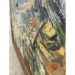 QUADRO DIPINTO Carlo Monti VEDUTA CORSO EUROPA BARCHE PORTO ARONA 2000 OLIO TELA