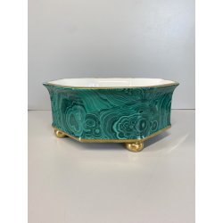 VASO OTTAGONALE CERAMICA ESTE C.E. DISEGNO MALACHITE VERDE ORO ø 25 H 10,5 cm