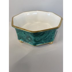 VASO OTTAGONALE CERAMICA ESTE C.E. DISEGNO MALACHITE VERDE ORO ø 25 H 10,5 cm