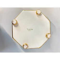 VASO OTTAGONALE CERAMICA ESTE C.E. DISEGNO MALACHITE VERDE ORO ø 25 H 10,5 cm