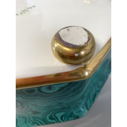 VASO OTTAGONALE CERAMICA ESTE C.E. DISEGNO MALACHITE VERDE ORO ø 25 H 10,5 cm