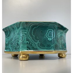 VASO OTTAGONALE CERAMICA ESTE C.E. DISEGNO MALACHITE VERDE ORO ø 25 H 10,5 cm
