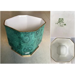 VASO CACHEPOT OTTAGONALE CERAMICA ESTE C.E. MALACHITE VERDE ORO ø 32 x 29,5 cm/h