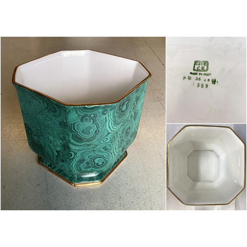 VASO CACHEPOT OTTAGONALE CERAMICA ESTE C.E. MALACHITE VERDE ORO ø 32 x 29,5 cm/h