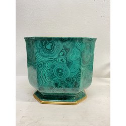 VASO CACHEPOT OTTAGONALE CERAMICA ESTE C.E. MALACHITE VERDE ORO ø 32 x 29,5 cm/h