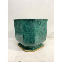 VASO CACHEPOT OTTAGONALE CERAMICA ESTE C.E. MALACHITE VERDE ORO ø 32 x 29,5 cm/h