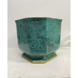 VASO CACHEPOT OTTAGONALE CERAMICA ESTE C.E. MALACHITE VERDE ORO ø 32 x 29,5 cm/h