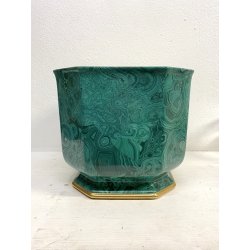 VASO CACHEPOT OTTAGONALE CERAMICA ESTE C.E. MALACHITE VERDE ORO ø 32 x 29,5 cm/h