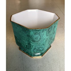 VASO CACHEPOT OTTAGONALE CERAMICA ESTE C.E. MALACHITE VERDE ORO ø 32 x 29,5 cm/h