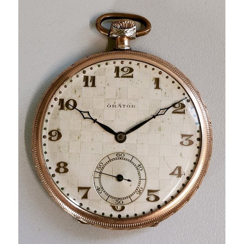ANTICO OROLOGIO TASCA DORATO Art Déco ORATOR cal. 18.220 anni 30 POCKET WATCH