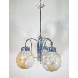 LAMPADARIO DESIGN ATTR. TONI ZUCCHERI VETRO METALLO LAMPADA SOFFITTO ANNI 70