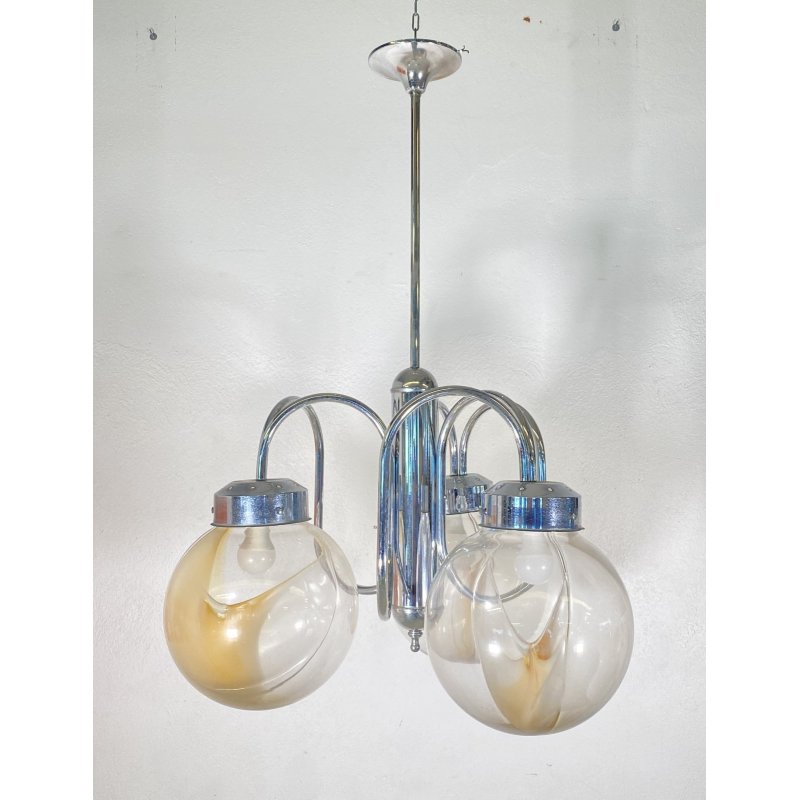 LAMPADARIO DESIGN ATTR. TONI ZUCCHERI VETRO METALLO LAMPADA SOFFITTO ANNI 70