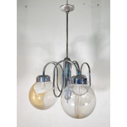 LAMPADARIO DESIGN ATTR. TONI ZUCCHERI VETRO METALLO LAMPADA SOFFITTO ANNI 70