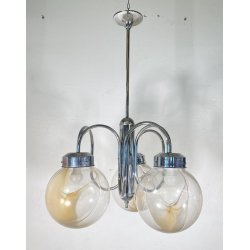 LAMPADARIO DESIGN ATTR. TONI ZUCCHERI VETRO METALLO LAMPADA SOFFITTO ANNI 70