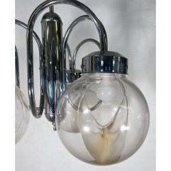 LAMPADARIO DESIGN ATTR. TONI ZUCCHERI VETRO METALLO LAMPADA SOFFITTO ANNI 70