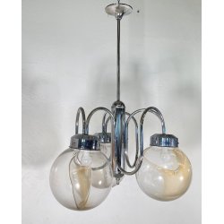 LAMPADARIO DESIGN ATTR. TONI ZUCCHERI VETRO METALLO LAMPADA SOFFITTO ANNI 70