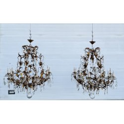 COPPIA LAMPADARIO STILE MARIA TERESA PRIMI 1900 FERRO VETRO HANGING LAMP VINTAGE
