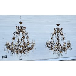 COPPIA LAMPADARIO STILE MARIA TERESA PRIMI 1900 FERRO VETRO HANGING LAMP VINTAGE