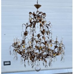 COPPIA LAMPADARIO STILE MARIA TERESA PRIMI 1900 FERRO VETRO HANGING LAMP VINTAGE
