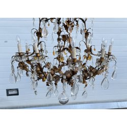 COPPIA LAMPADARIO STILE MARIA TERESA PRIMI 1900 FERRO VETRO HANGING LAMP VINTAGE