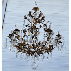COPPIA LAMPADARIO STILE MARIA TERESA PRIMI 1900 FERRO VETRO HANGING LAMP VINTAGE