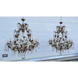 COPPIA LAMPADARIO STILE MARIA TERESA PRIMI 1900 FERRO VETRO HANGING LAMP VINTAGE