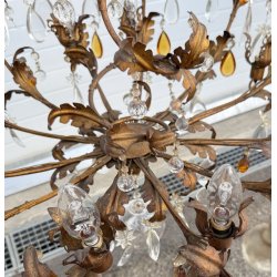 COPPIA LAMPADARIO STILE MARIA TERESA PRIMI 1900 FERRO VETRO HANGING LAMP VINTAGE