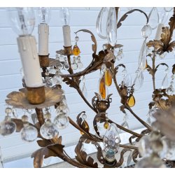 COPPIA LAMPADARIO STILE MARIA TERESA PRIMI 1900 FERRO VETRO HANGING LAMP VINTAGE