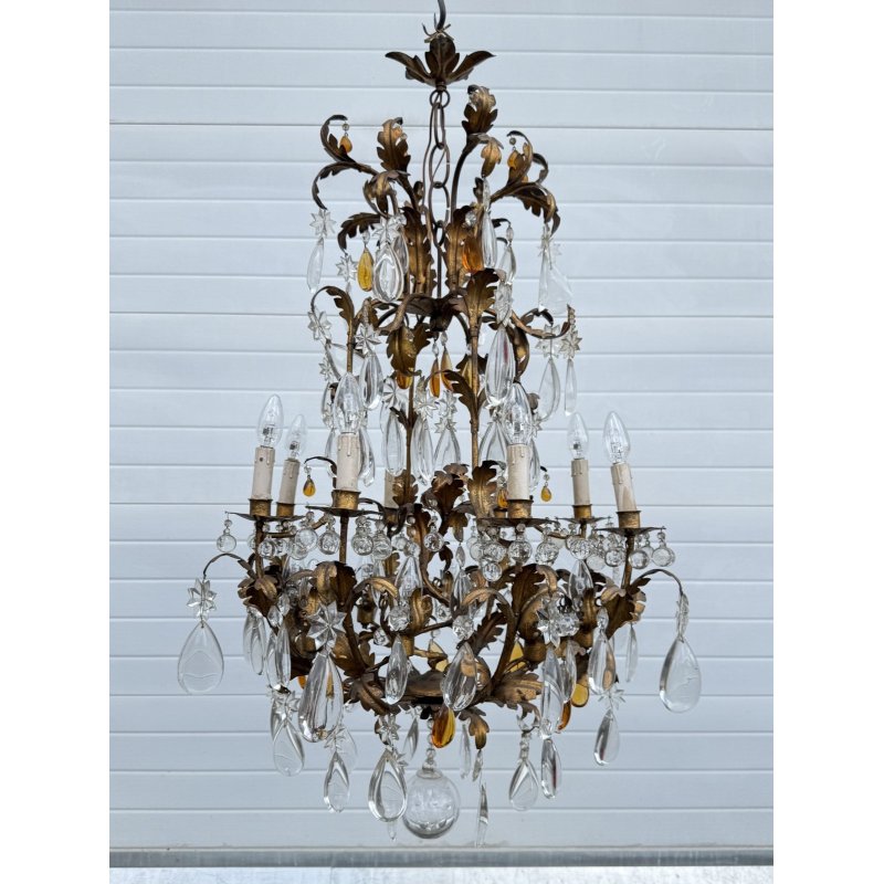 LAMPADARIO STILE MARIA TERESA PRIMI 1900 FERRO VETRO HANGING LAMP VINTAGE