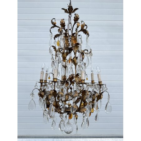 LAMPADARIO STILE MARIA TERESA PRIMI 1900 FERRO VETRO HANGING LAMP VINTAGE