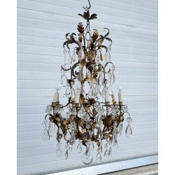 LAMPADARIO STILE MARIA TERESA PRIMI 1900 FERRO VETRO HANGING LAMP VINTAGE