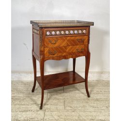ANTICO COMODINO FRANCESE STILE LUIGI XVI LEGNO PRIMI 1900 2 CASSETTI PORCELLANA