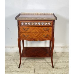 ANTICO COMODINO FRANCESE STILE LUIGI XVI LEGNO PRIMI 1900 2 CASSETTI PORCELLANA