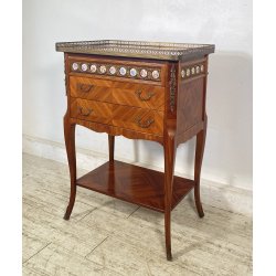 ANTICO COMODINO FRANCESE STILE LUIGI XVI LEGNO PRIMI 1900 2 CASSETTI PORCELLANA