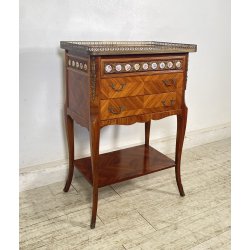 ANTICO COMODINO FRANCESE STILE LUIGI XVI LEGNO PRIMI 1900 2 CASSETTI PORCELLANA