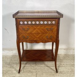 ANTICO COMODINO FRANCESE STILE LUIGI XVI LEGNO PRIMI 1900 2 CASSETTI PORCELLANA