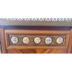 ANTICO COMODINO FRANCESE STILE LUIGI XVI LEGNO PRIMI 1900 2 CASSETTI PORCELLANA