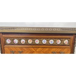 ANTICO COMODINO FRANCESE STILE LUIGI XVI LEGNO PRIMI 1900 2 CASSETTI PORCELLANA