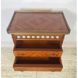 ANTICO COMODINO FRANCESE STILE LUIGI XVI LEGNO PRIMI 1900 2 CASSETTI PORCELLANA