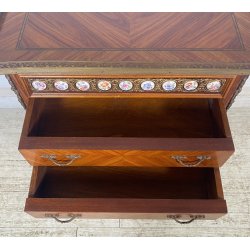 ANTICO COMODINO FRANCESE STILE LUIGI XVI LEGNO PRIMI 1900 2 CASSETTI PORCELLANA
