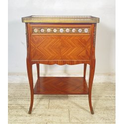 ANTICO COMODINO FRANCESE STILE LUIGI XVI LEGNO PRIMI 1900 2 CASSETTI PORCELLANA